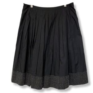 Talbots A Line Pleat Beaded Black Cotton Skirt 18 Preppy Career Modern Cocktail